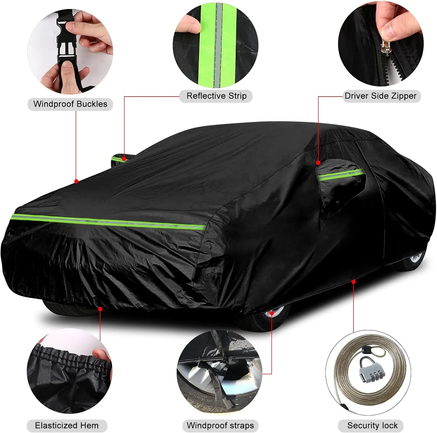 Waterproof Car Covers Replace for 1994–2020 Lexus GS200t GS300 GS350 GS450h, 6 Layers All Weather Custom-fit Car Covers with Zipper Door & Windproof Bands for Snow Rain Dust Hail Protection (GS)
