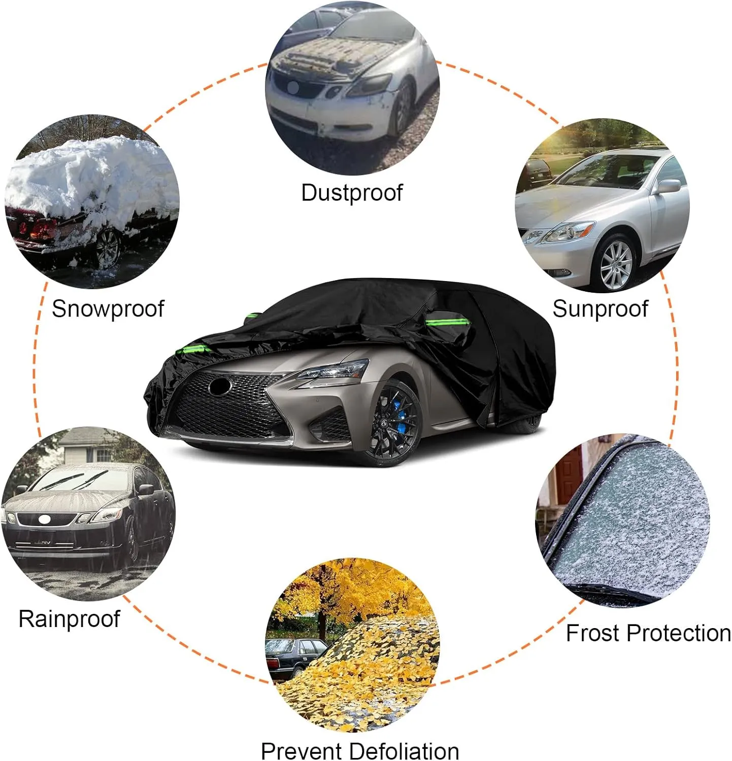 Waterproof Car Covers Replace for 1994–2020 Lexus GS200t GS300 GS350 GS450h, 6 Layers All Weather Custom-fit Car Covers with Zipper Door & Windproof Bands for Snow Rain Dust Hail Protection (GS)