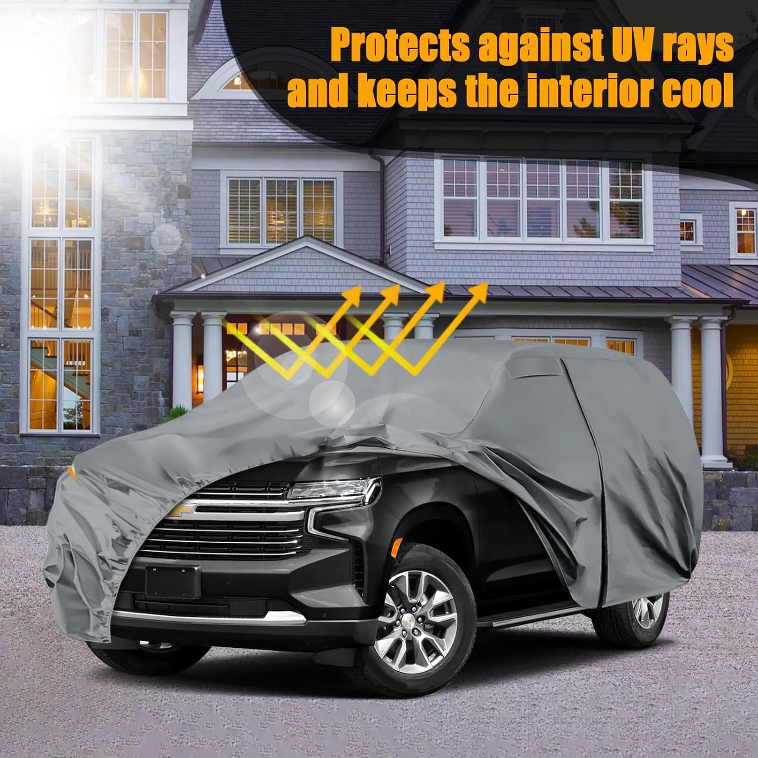 Waterproof Premium Car Covers Replace for 2007-2025 Chevy Suburban/GMC Yukon XL/Cadillac Escalade ESV, 10 Layers Heavy Duty All Weather Car Cover with Zipper Door for Snow Rain Dust Protection