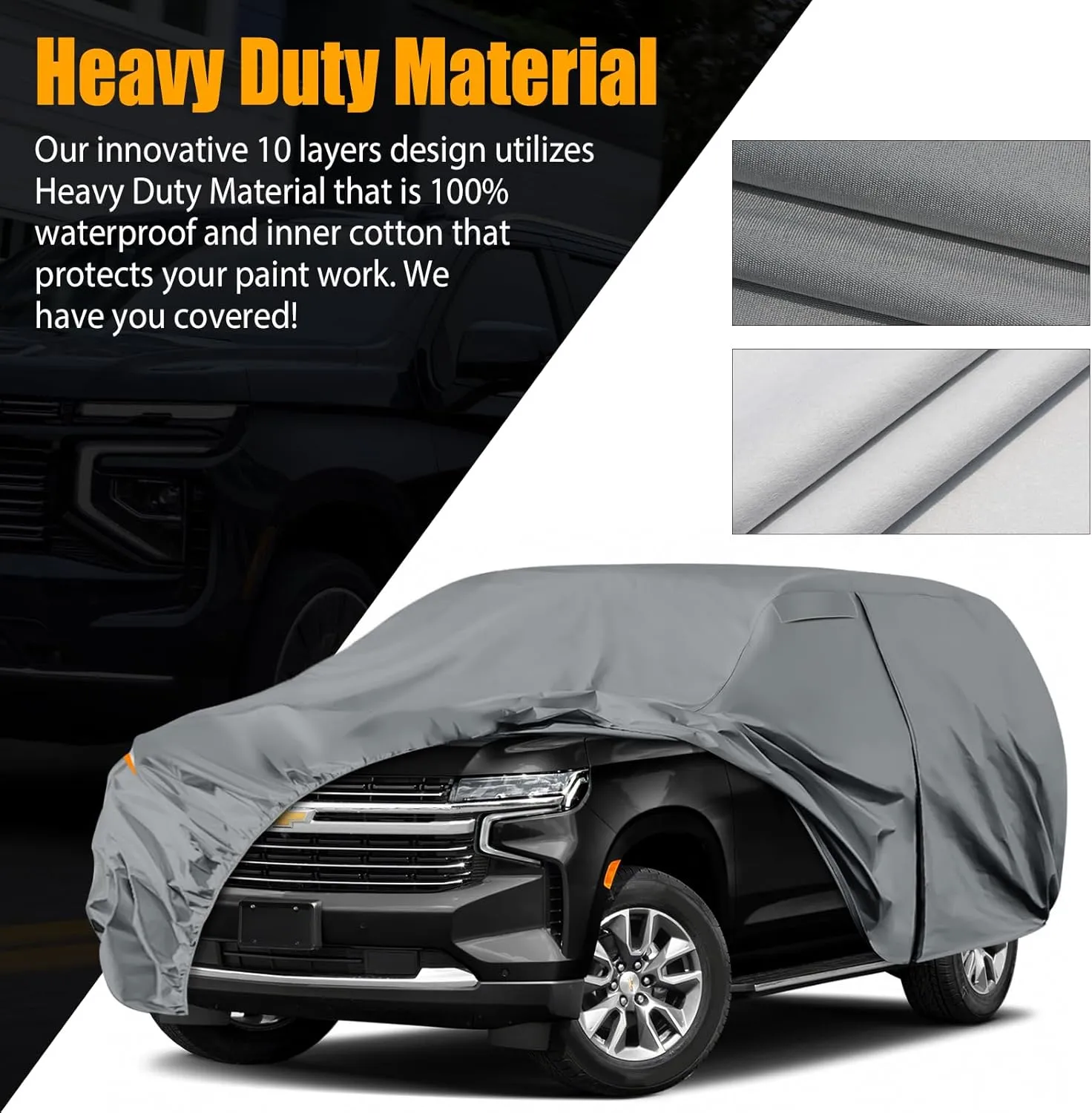 Waterproof Premium Car Covers Replace for 2007-2025 Chevy Suburban/GMC Yukon XL/Cadillac Escalade ESV, 10 Layers Heavy Duty All Weather Car Cover with Zipper Door for Snow Rain Dust Protection