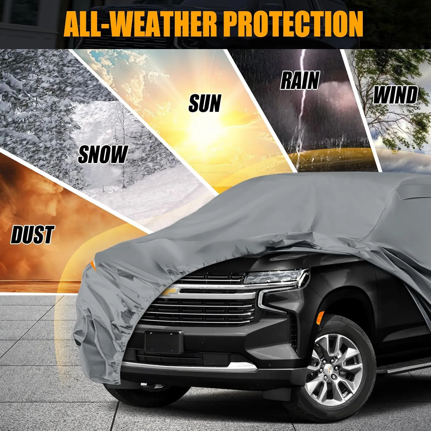 Waterproof Premium Car Covers Replace for 2007-2025 Chevy Suburban/GMC Yukon XL/Cadillac Escalade ESV, 10 Layers Heavy Duty All Weather Car Cover with Zipper Door for Snow Rain Dust Protection