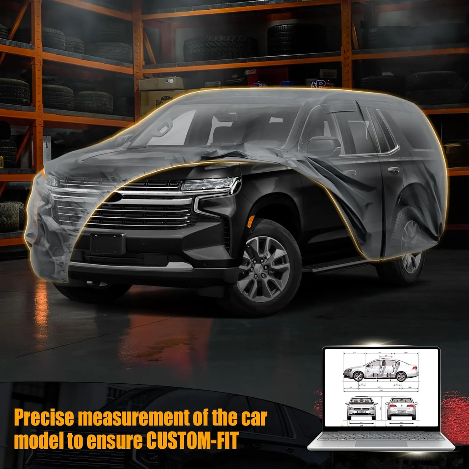 Waterproof Premium Car Covers Replace for 2007-2025 Chevy Suburban/GMC Yukon XL/Cadillac Escalade ESV, 10 Layers Heavy Duty All Weather Car Cover with Zipper Door for Snow Rain Dust Protection