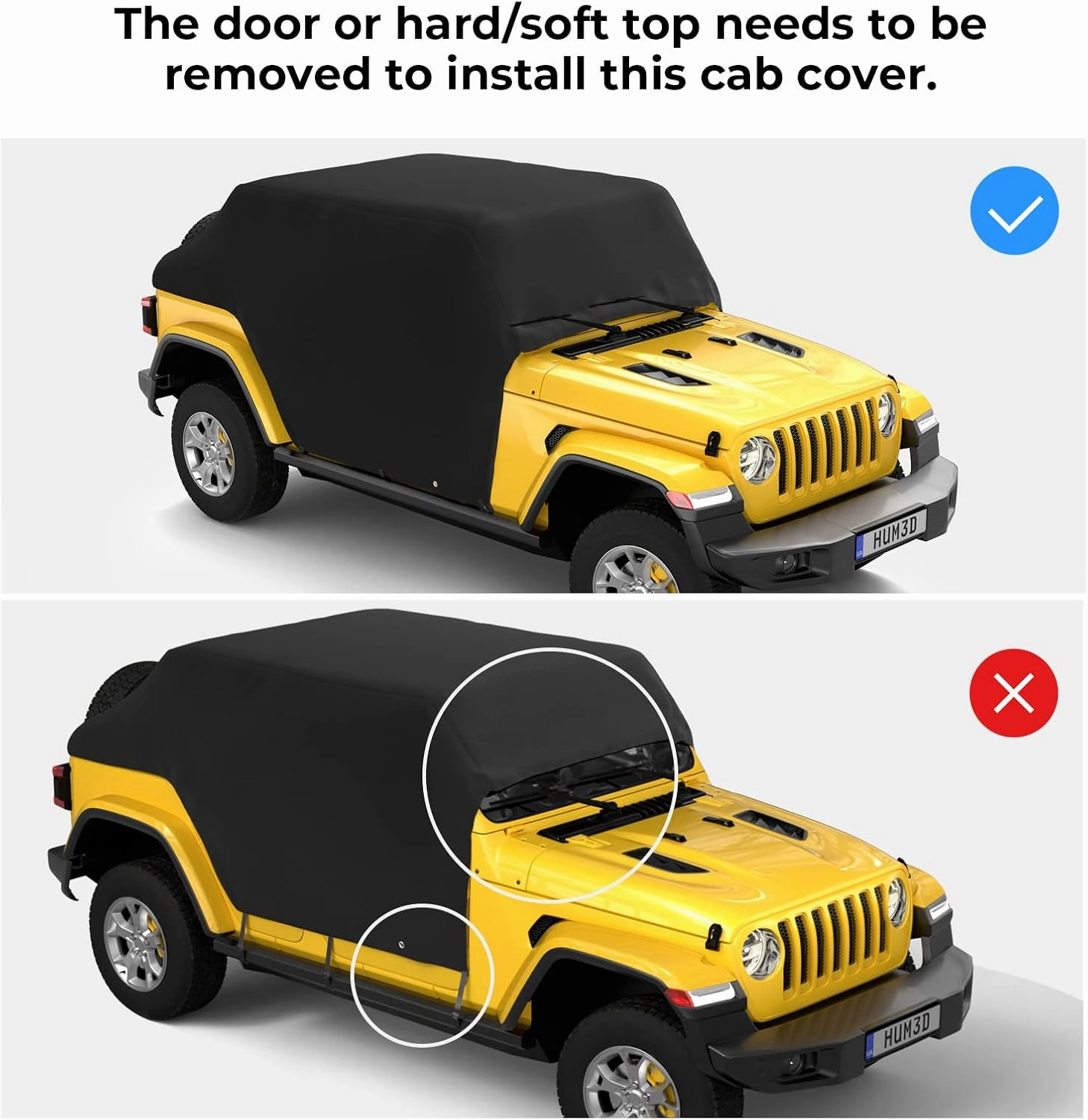 Waterproof Cab Cover Compatible with Wrangler JL Unlimited,Car Covers Protect from UV/Rain/Sun Fits JLU 2018-2024 4 Doors Windproof Dustproof Scratch Resistant Auto Cover - Doors Off