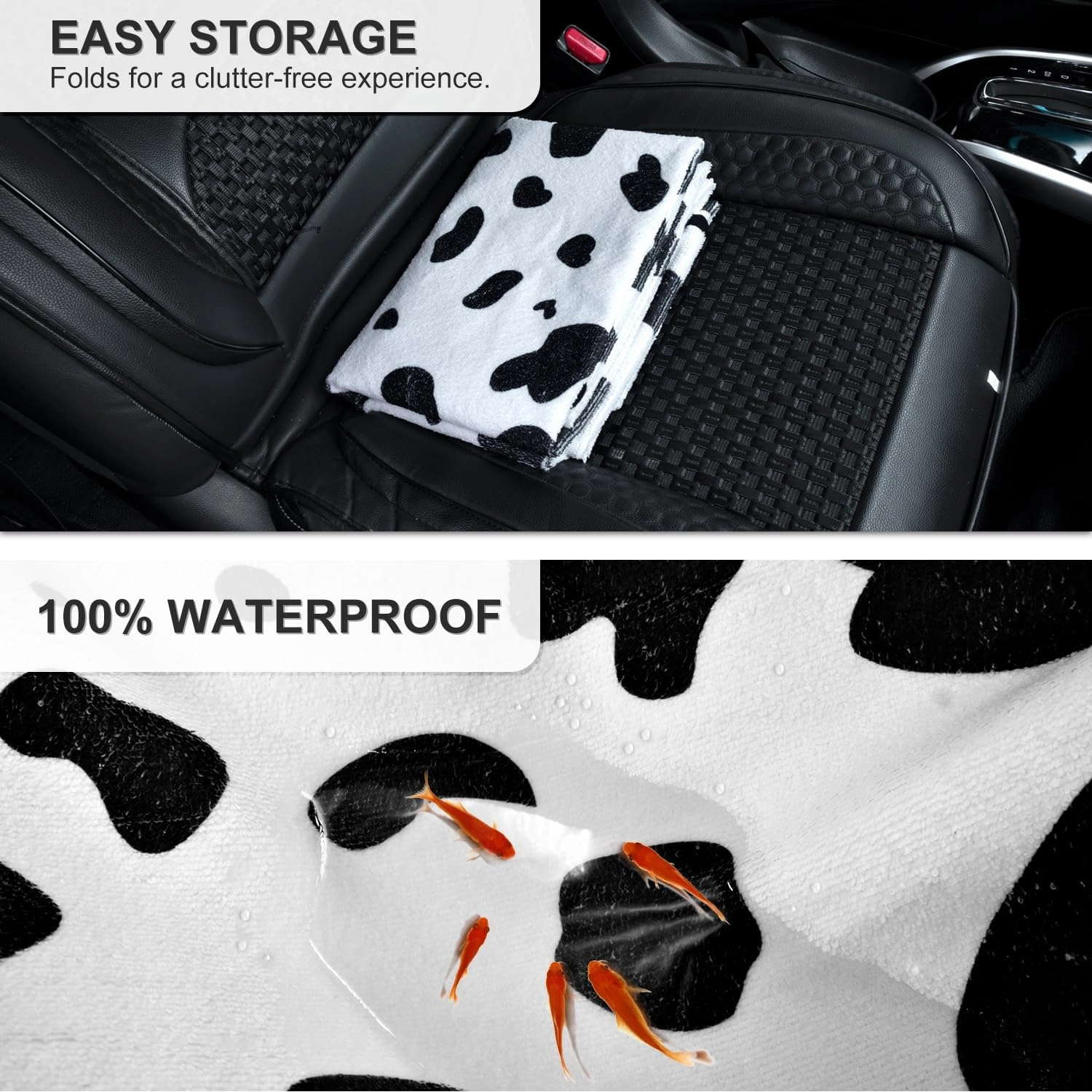 Waterproof Sweating Car Seat Cover for Post Gym Workout, Running, Swimming, Beach and Hiking, Universal Fit Non-Slip Bucket Seat Protector for Cars SUV Trucks, Machine Washable (1pcs-Cow)