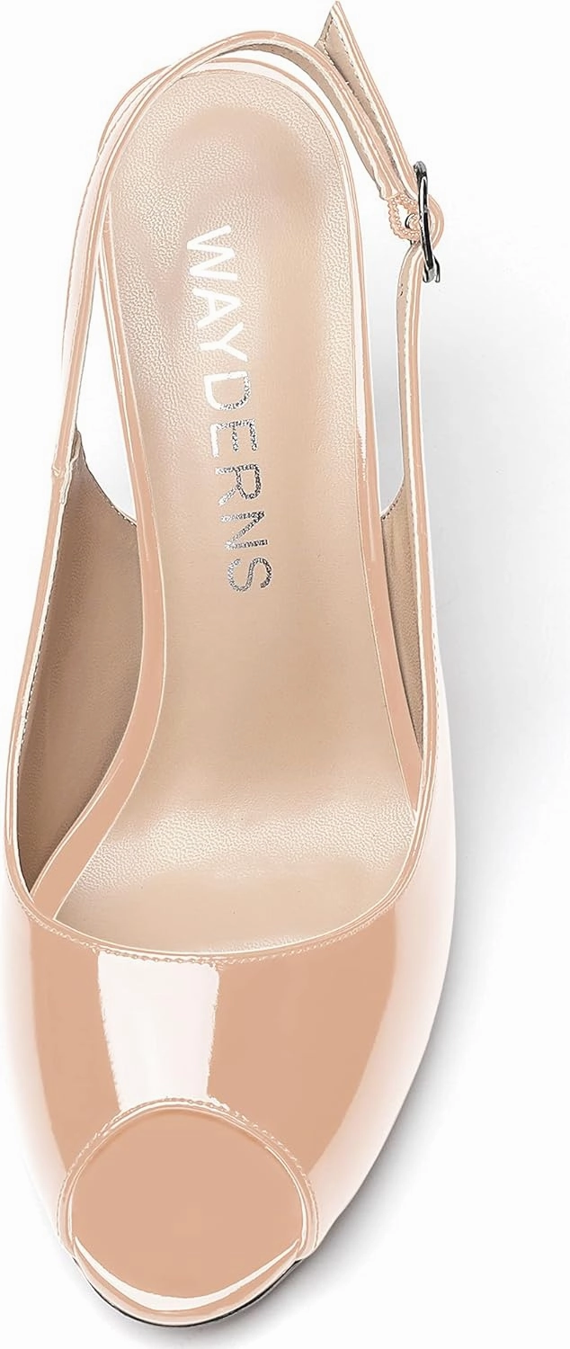 WAYDERNS Women's Slingback Patent Leather Peep Toe Ankle Strap Stiletto High Heel Pumps Wedding Dress 4 Inch