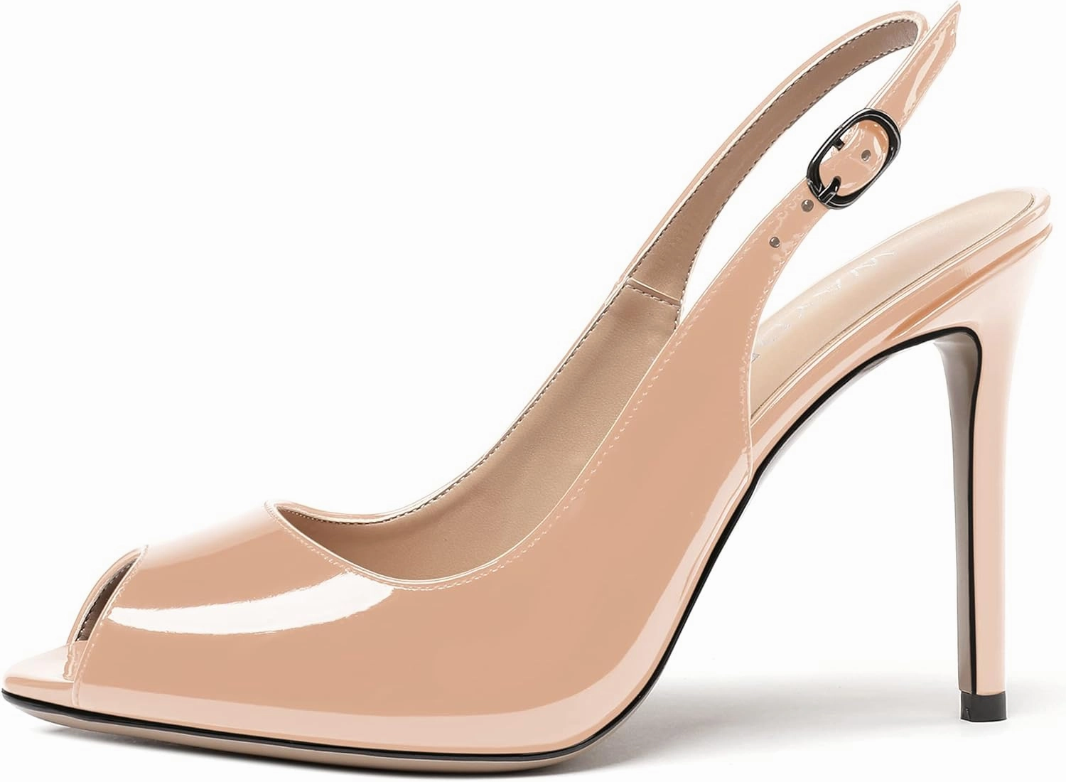WAYDERNS Women's Slingback Patent Leather Peep Toe Ankle Strap Stiletto High Heel Pumps Wedding Dress 4 Inch