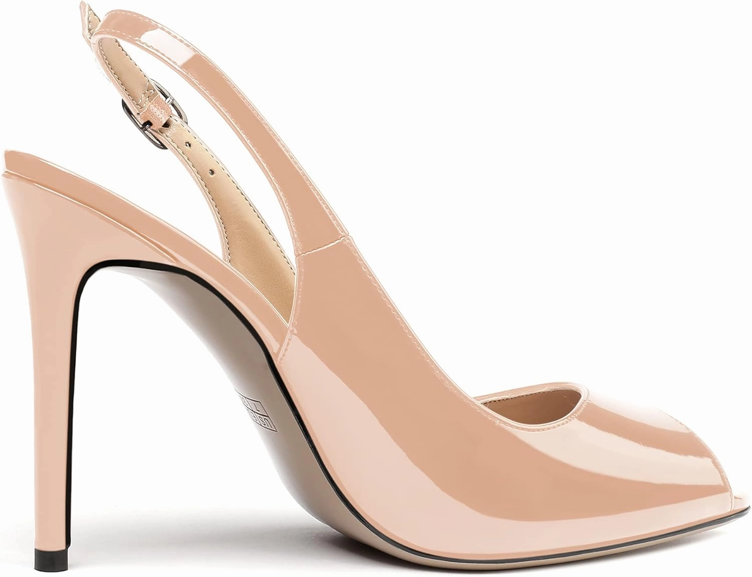 WAYDERNS Women's Slingback Patent Leather Peep Toe Ankle Strap Stiletto High Heel Pumps Wedding Dress 4 Inch