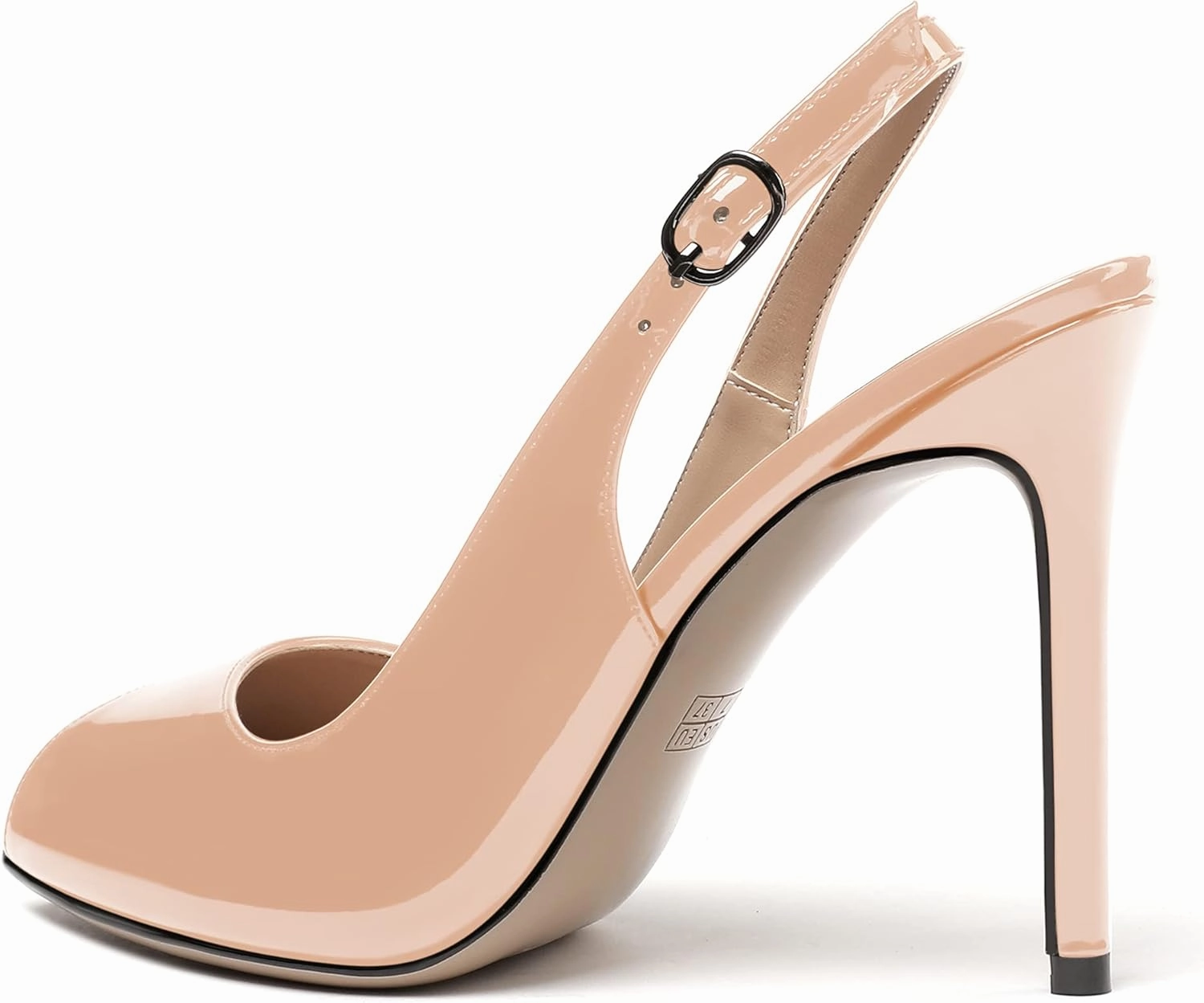 WAYDERNS Women's Slingback Patent Leather Peep Toe Ankle Strap Stiletto High Heel Pumps Wedding Dress 4 Inch