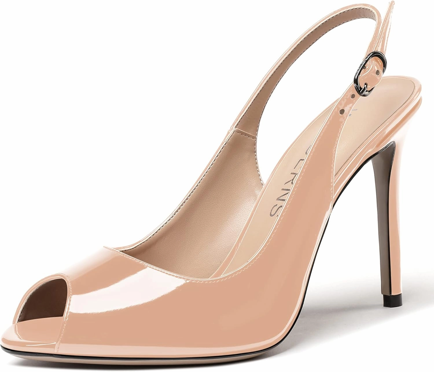 WAYDERNS Women's Slingback Patent Leather Peep Toe Ankle Strap Stiletto High Heel Pumps Wedding Dress 4 Inch