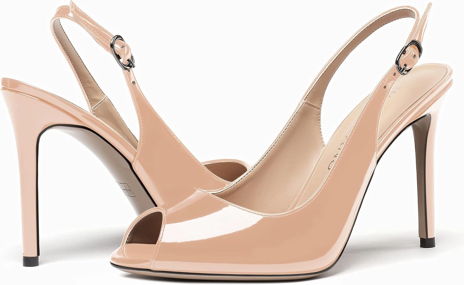WAYDERNS Women's Slingback Patent Leather Peep Toe Ankle Strap Stiletto High Heel Pumps Wedding Dress 4 Inch
