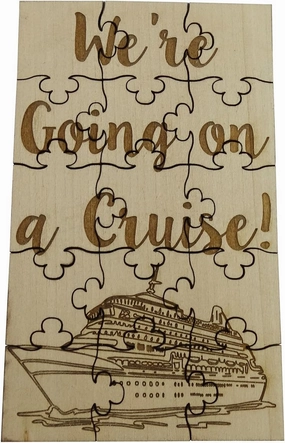 We're Going On A Cruise - 15 Piece Basswood Jigsaw Puzzle, 6" x 3.5" Surprise Vacation Reveal