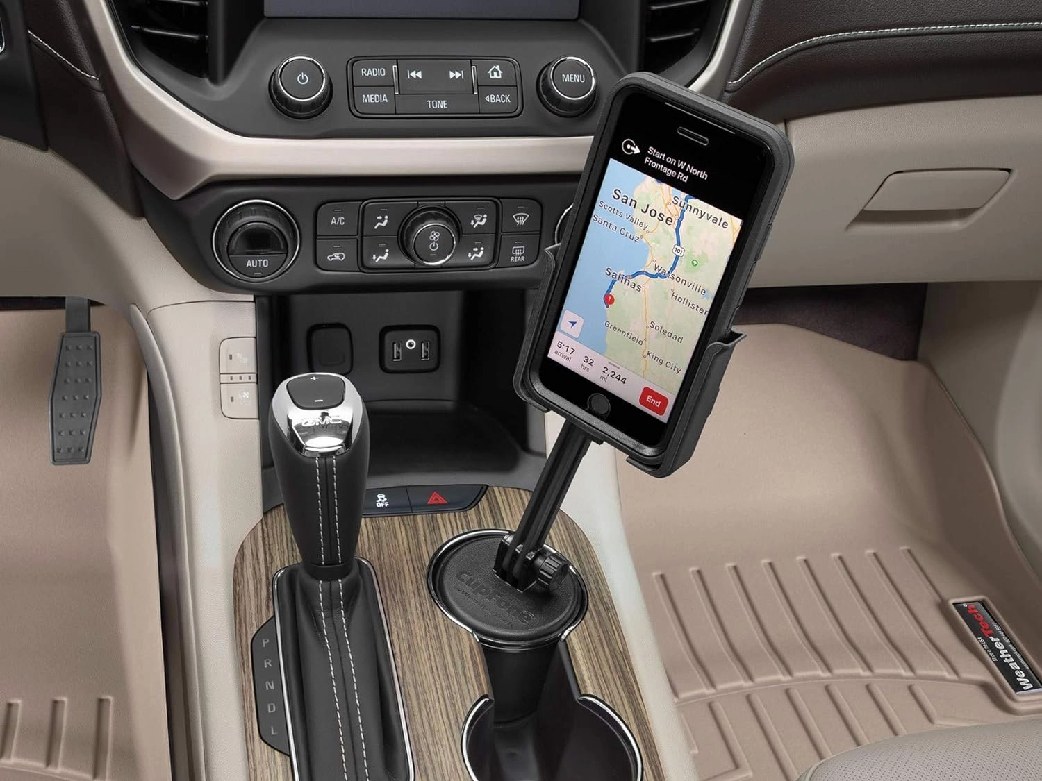 WeatherTech CupFone with Extension – Adjustable, Universal Cup Holder Cell Phone Mount Car & Truck Accessory – Best Design for iPhone & Smartphone Charging – Black Plastic Knobs