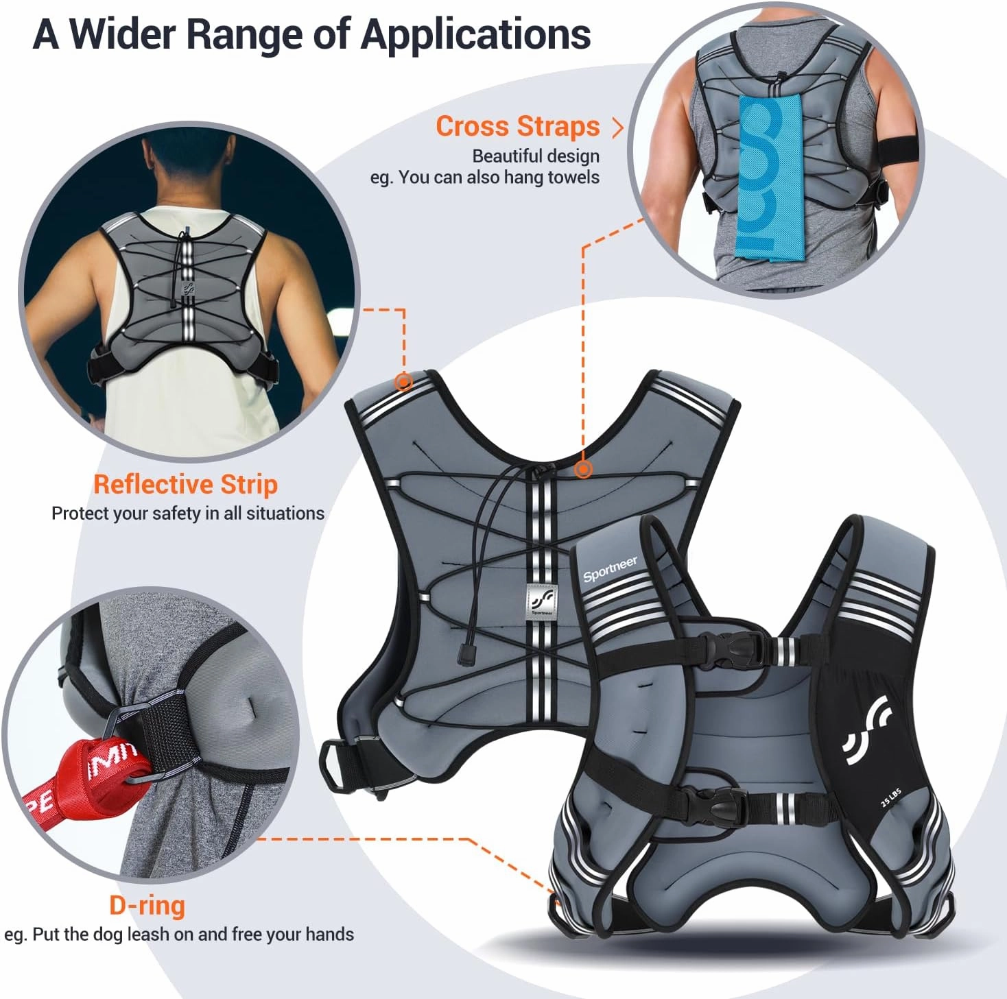 Weighted Vest for Men and Women: Sportneer 8lbs/12lbs/15lbs/20lbs/25lbs Weight Vest with Reflective Stripe Running Vest for Workout Strength Training Fitness Muscle Building Weight Loss Weightlifting