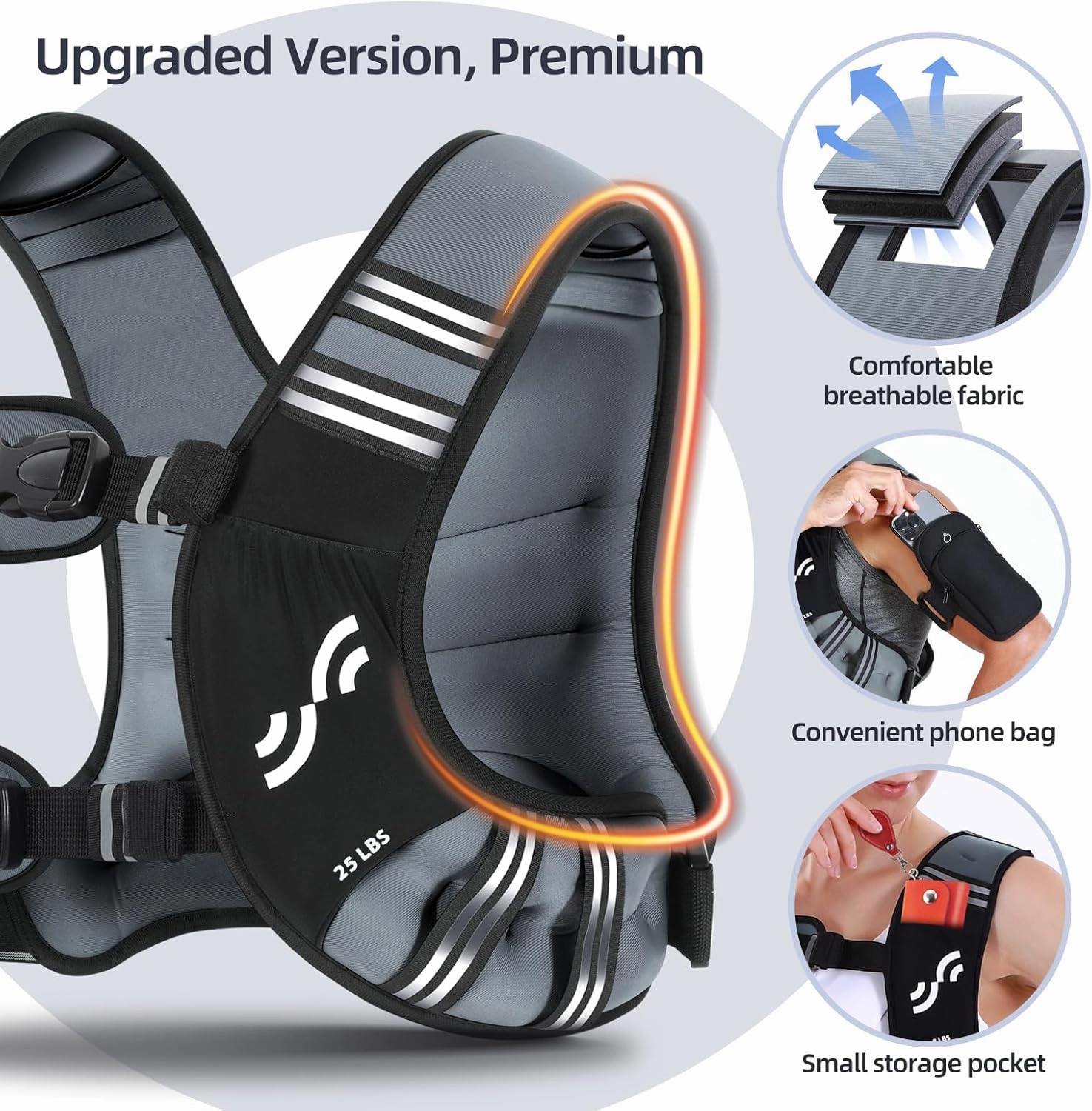 Weighted Vest for Men and Women: Sportneer 8lbs/12lbs/15lbs/20lbs/25lbs Weight Vest with Reflective Stripe Running Vest for Workout Strength Training Fitness Muscle Building Weight Loss Weightlifting