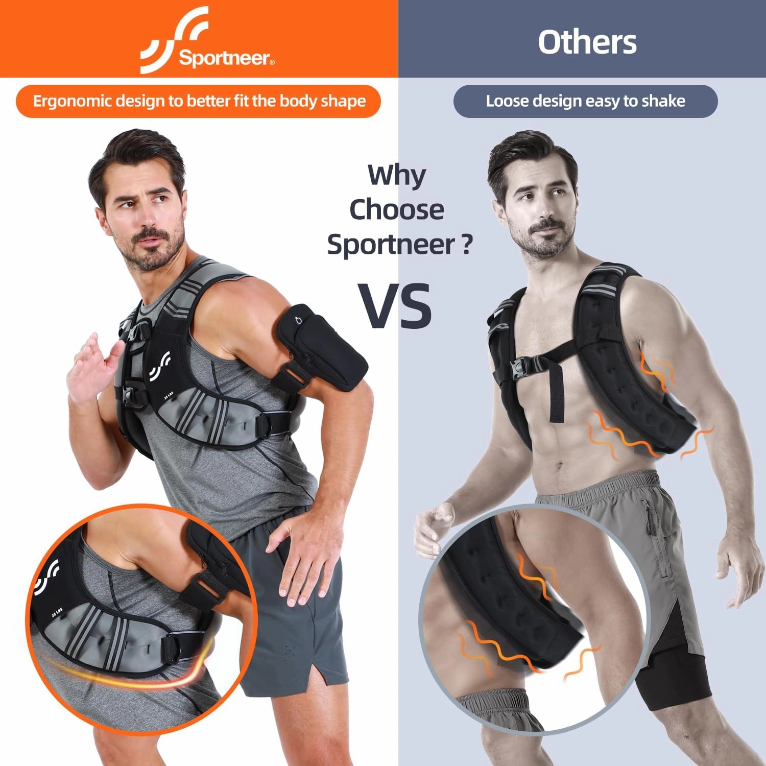 Weighted Vest for Men and Women: Sportneer 8lbs/12lbs/15lbs/20lbs/25lbs Weight Vest with Reflective Stripe Running Vest for Workout Strength Training Fitness Muscle Building Weight Loss Weightlifting
