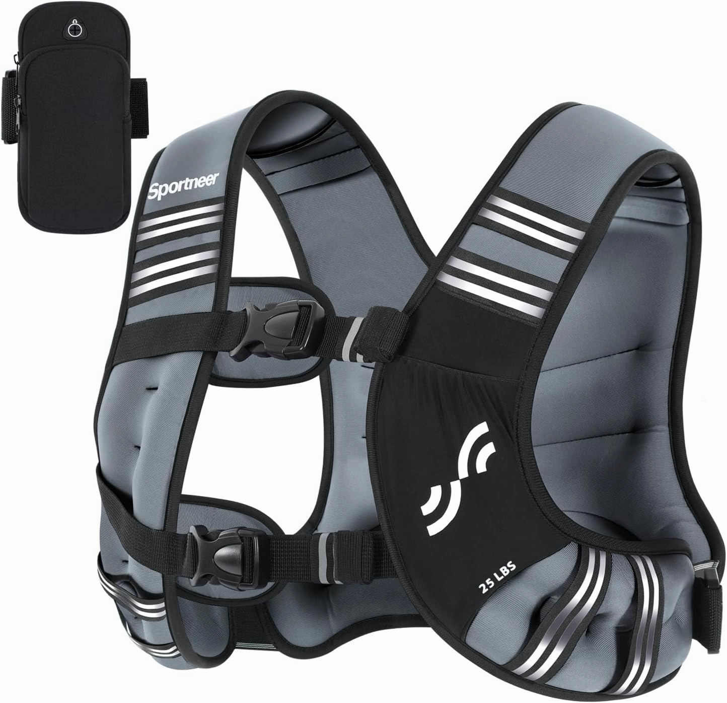Weighted Vest for Men and Women: Sportneer 8lbs/12lbs/15lbs/20lbs/25lbs Weight Vest with Reflective Stripe Running Vest for Workout Strength Training Fitness Muscle Building Weight Loss Weightlifting