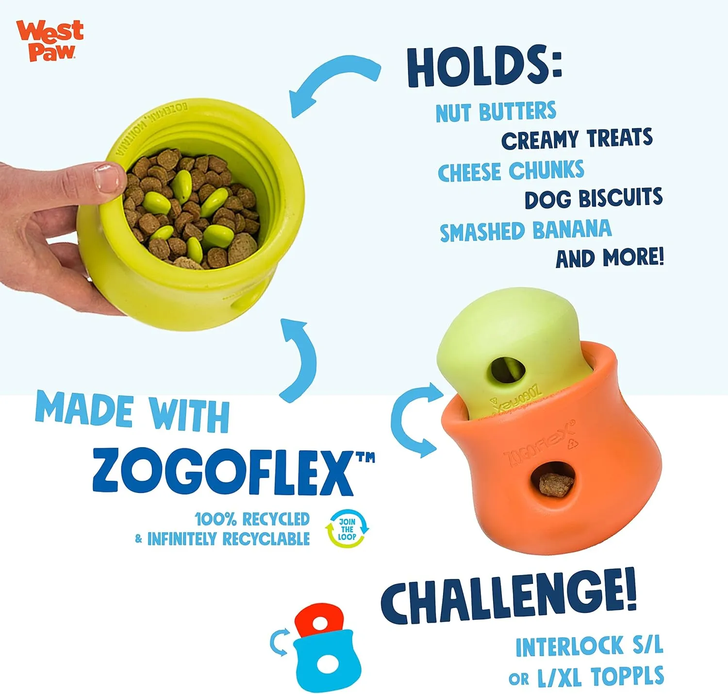 WEST PAW Zogoflex Toppl Interactive Treat Dispensing Dog Puzzle Play Toy, 100% Guaranteed Tough, It Floats!, Made in USA, Large, Granny Smith