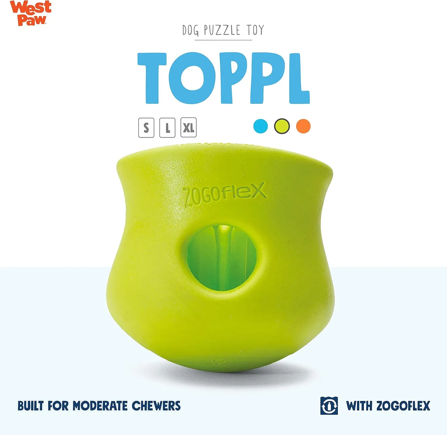 WEST PAW Zogoflex Toppl Interactive Treat Dispensing Dog Puzzle Play Toy, 100% Guaranteed Tough, It Floats!, Made in USA, Large, Granny Smith