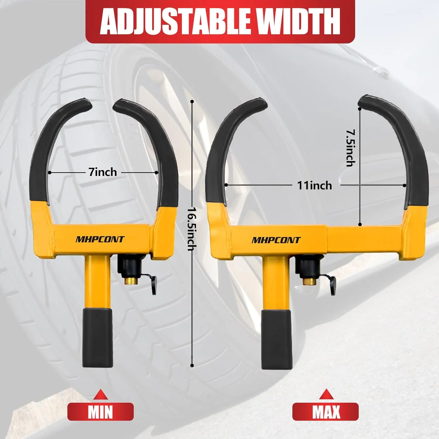 Wheel Lock Universal Trailer Wheel Lock Adjustable Security Tire Boot Lock Anti Theft for ATV RV SUV Car Golf Cart Boats Motorcycles Great Deterrent Bright Black-Yellow (3 Keys)