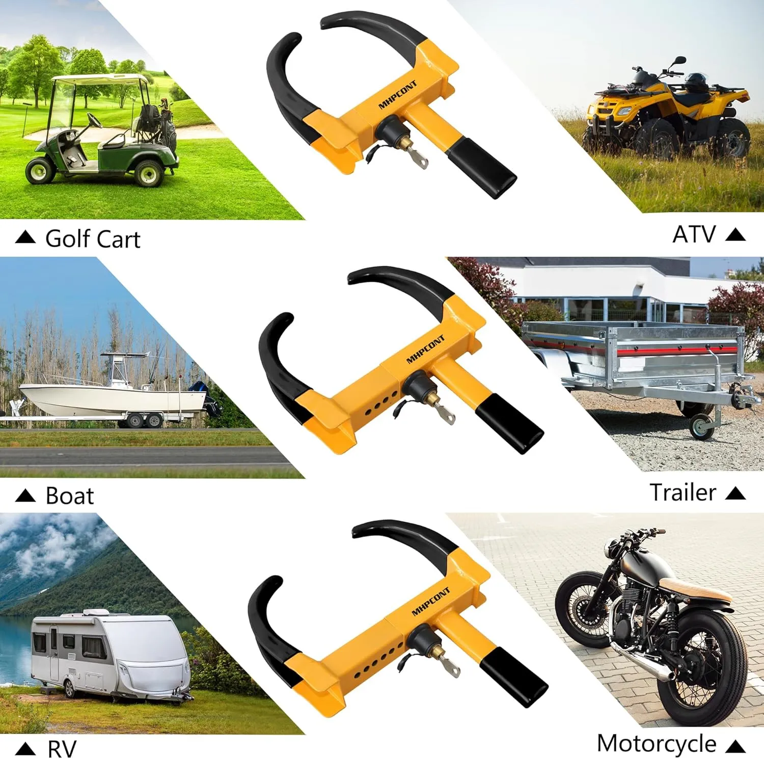 Wheel Lock Universal Trailer Wheel Lock Adjustable Security Tire Boot Lock Anti Theft for ATV RV SUV Car Golf Cart Boats Motorcycles Great Deterrent Bright Black-Yellow (3 Keys)