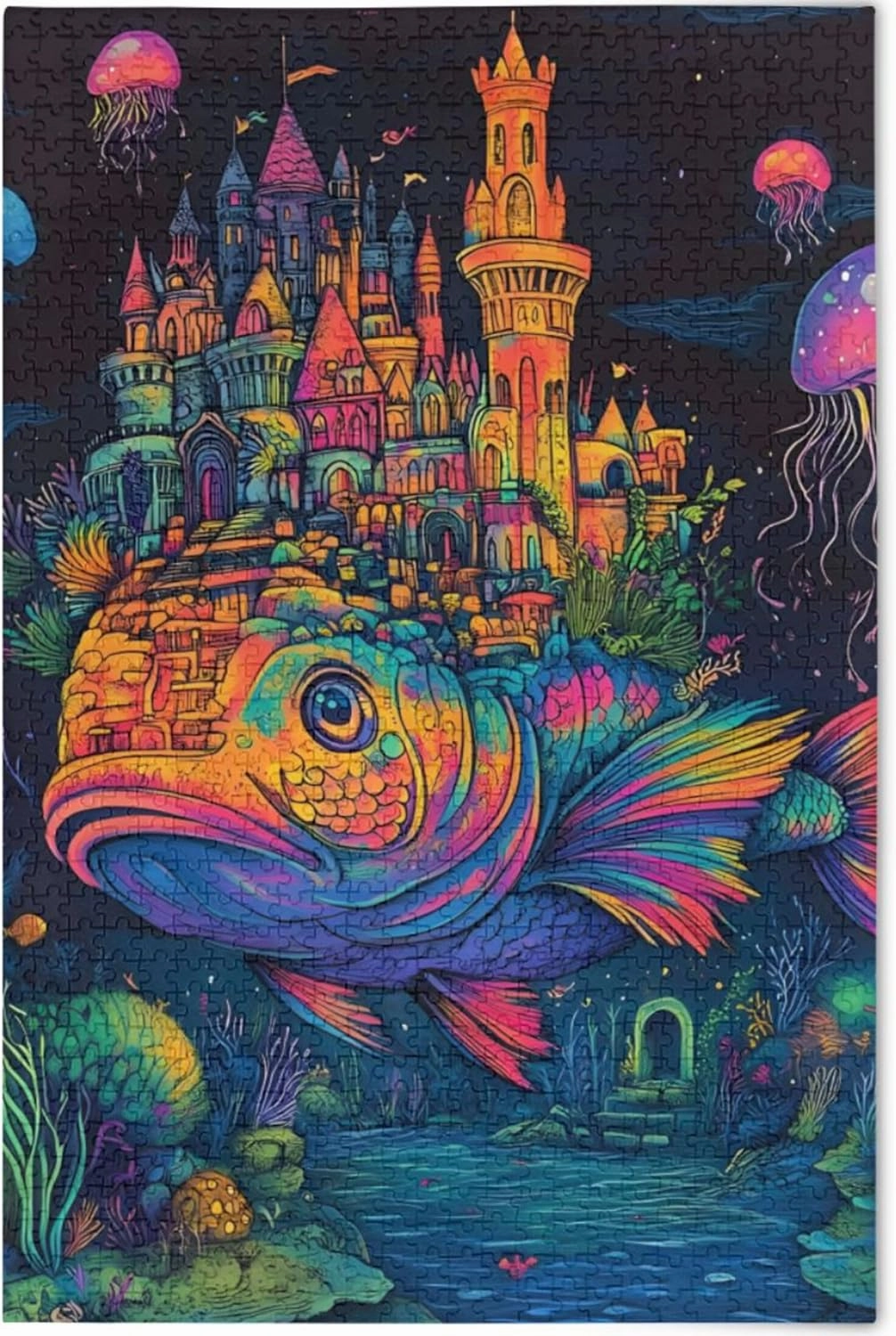 Whimsical Sea Fish City Funny Jigsaw Puzzle 500 Pieces Adult Friends Family Game Gifts Custom Nature Puzzles Fine Art Painting, 20.5" x 14.9"