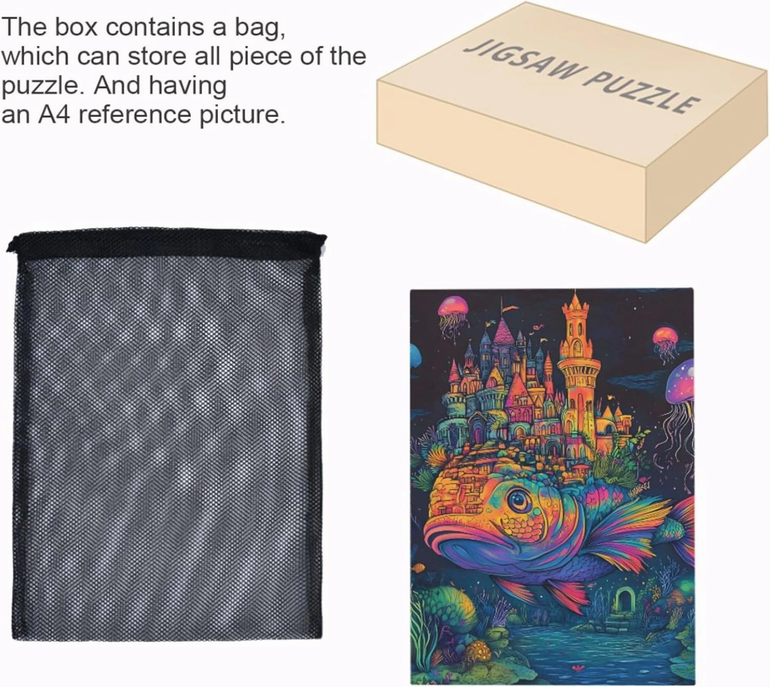 Whimsical Sea Fish City Funny Jigsaw Puzzle 500 Pieces Adult Friends Family Game Gifts Custom Nature Puzzles Fine Art Painting, 20.5" x 14.9"