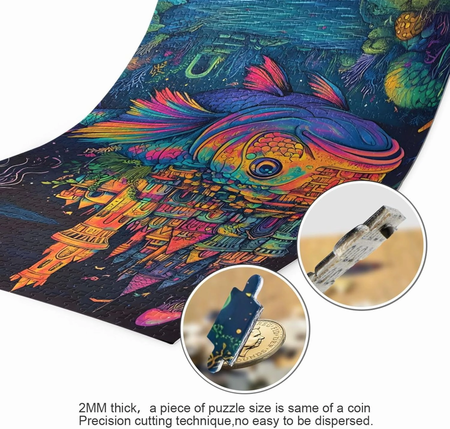 Whimsical Sea Fish City Funny Jigsaw Puzzle 500 Pieces Adult Friends Family Game Gifts Custom Nature Puzzles Fine Art Painting, 20.5" x 14.9"