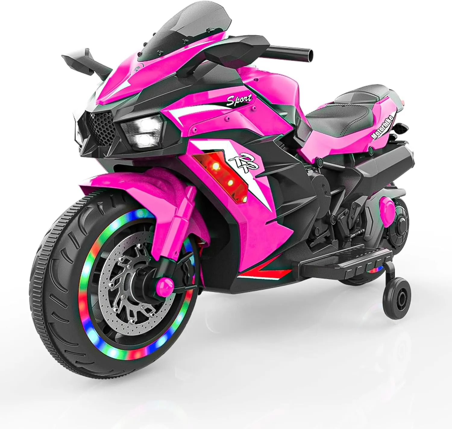 WIIS' IDEA Kids Ride On Motorcycle,12V Electric Battery Powered Ride On Bike,2 Wheels Electric Motorcycle for Kids Ages 3-6 Years with Hand Racing,LED Light-Emitting Tyres,PU seat,Toy Gifts,Pink