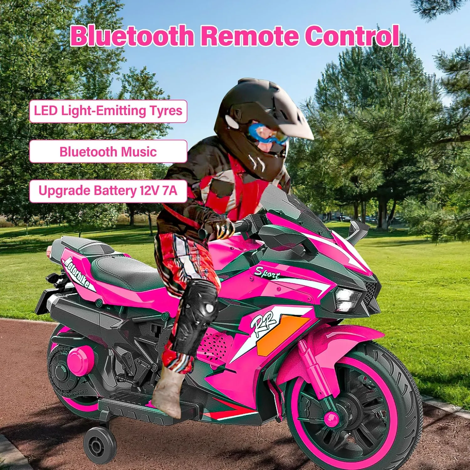 WIIS' IDEA Kids Ride On Motorcycle,12V Electric Battery Powered Ride On Bike,2 Wheels Electric Motorcycle for Kids Ages 3-6 Years with Hand Racing,LED Light-Emitting Tyres,PU seat,Toy Gifts,Pink