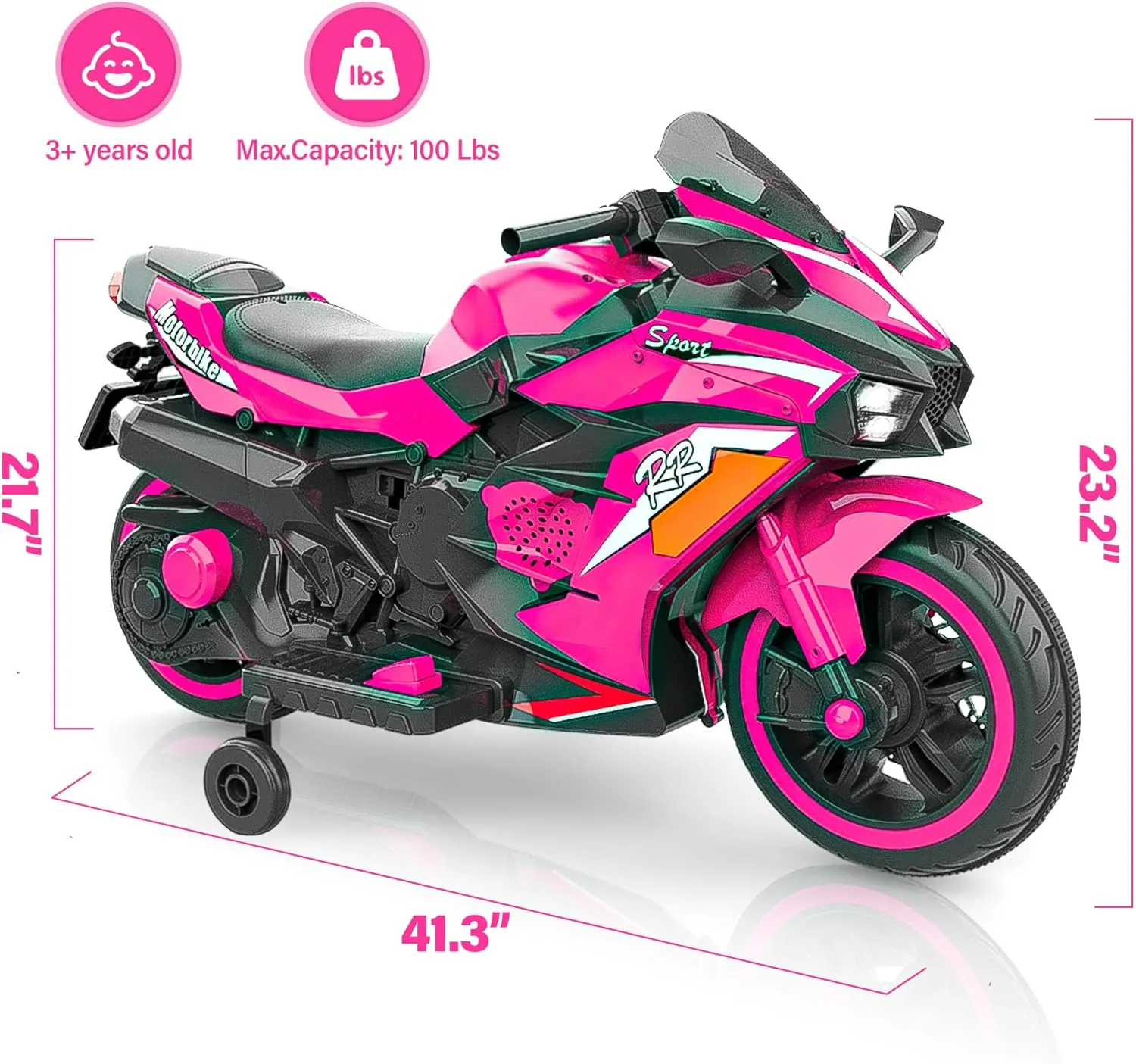 WIIS' IDEA Kids Ride On Motorcycle,12V Electric Battery Powered Ride On Bike,2 Wheels Electric Motorcycle for Kids Ages 3-6 Years with Hand Racing,LED Light-Emitting Tyres,PU seat,Toy Gifts,Pink