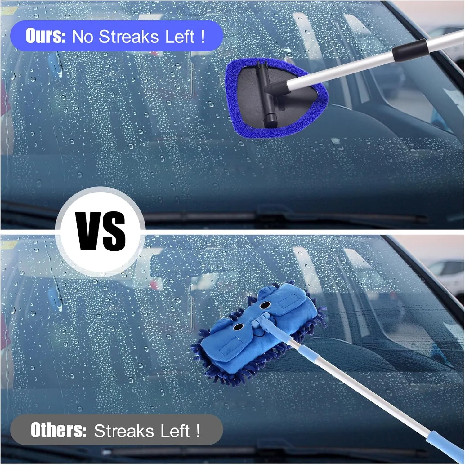 Windshield Cleaner, Car Windshield Cleaning Tool with 3 Reusable and Washable Microfiber Pads and Extendable Handle Microfiber Car Window Cleaner