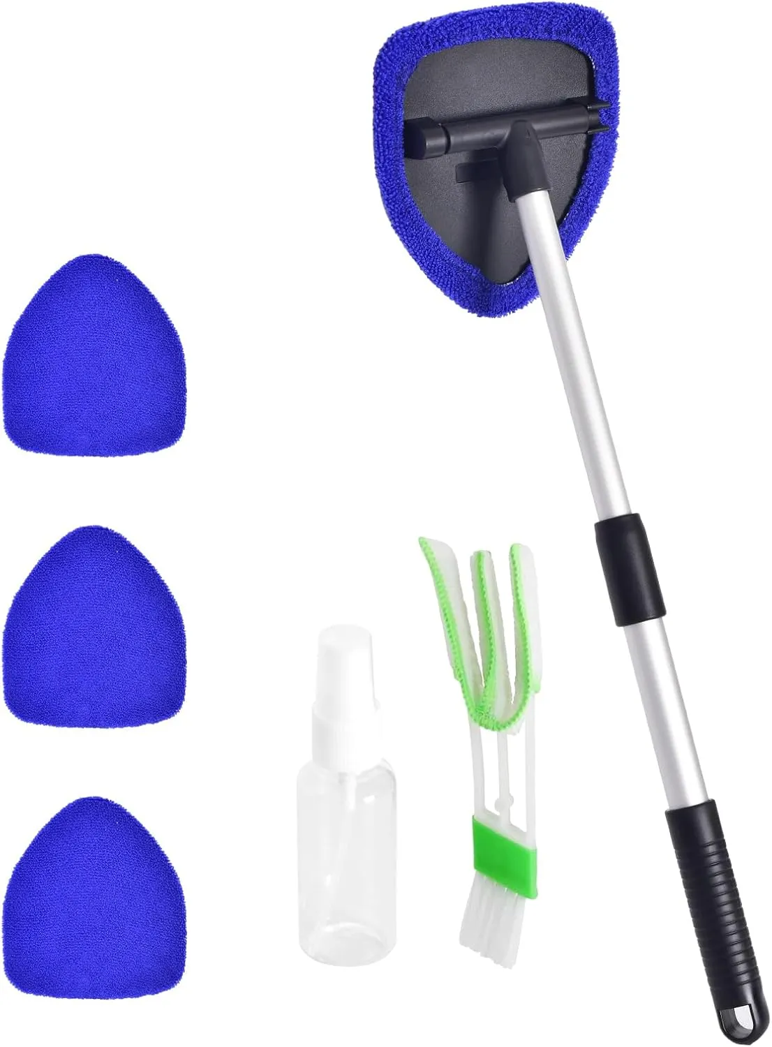 Windshield Cleaner, Car Windshield Cleaning Tool with 3 Reusable and Washable Microfiber Pads and Extendable Handle Microfiber Car Window Cleaner