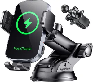 Wireless Car Charger, Auto Clamping Car Phone Holder Charger, 15W Fast Charging Phone Mount for Dash Windshield Vent for iPhone 16 15 14 13 12 11 Pro Max, Samsung Galaxy S24  S23 Ultra S22 S21 