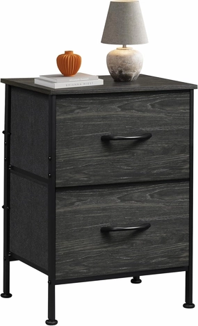 WLIVE Nightstand, Nightstand with 2 Drawers, Bedside Furniture, Night Stand, Small Dresser for Bedroom, College Dorm, End Table with Fabric Bins, Dormitory, Charcoal Black Wood Grain Print, Size L