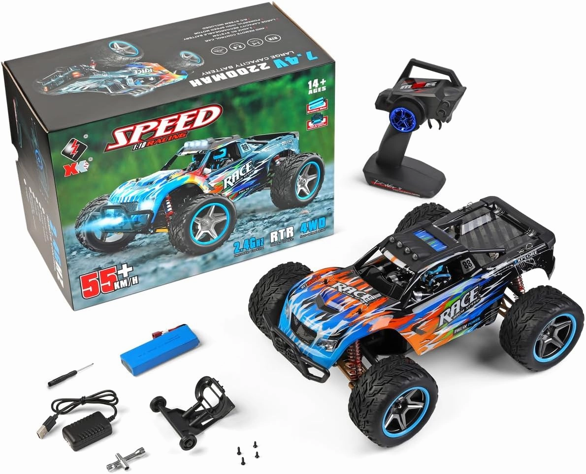 WLtoys High-Speed RC Car 104019 1:10 2.4G RC Car 55KM/H Off-Road Racing 3650 Brushless Motor Metal Chassis Electric High-Speed Drift Car for Toys (104019 2 * 2200)