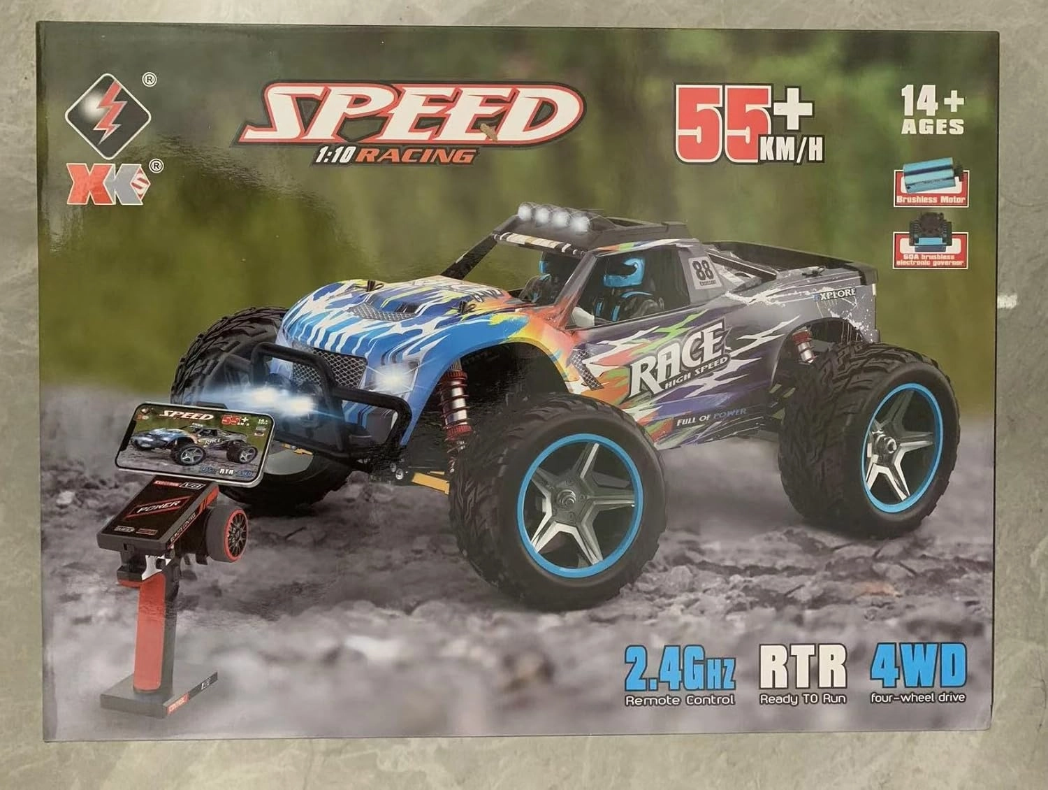 WLtoys High-Speed RC Car 104019 1:10 2.4G RC Car 55KM/H Off-Road Racing 3650 Brushless Motor Metal Chassis Electric High-Speed Drift Car for Toys (104019 2 * 2200)