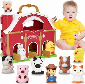 WODMAZ Farm Animals Big Red Barn Toys for 1 2 3 Years Old Boys Girls, Preschool Montessori Learning Toy, Pretend Farm Barn Playset with Finger Puppets, Christmas Birthday Easter Gift for Toddlers