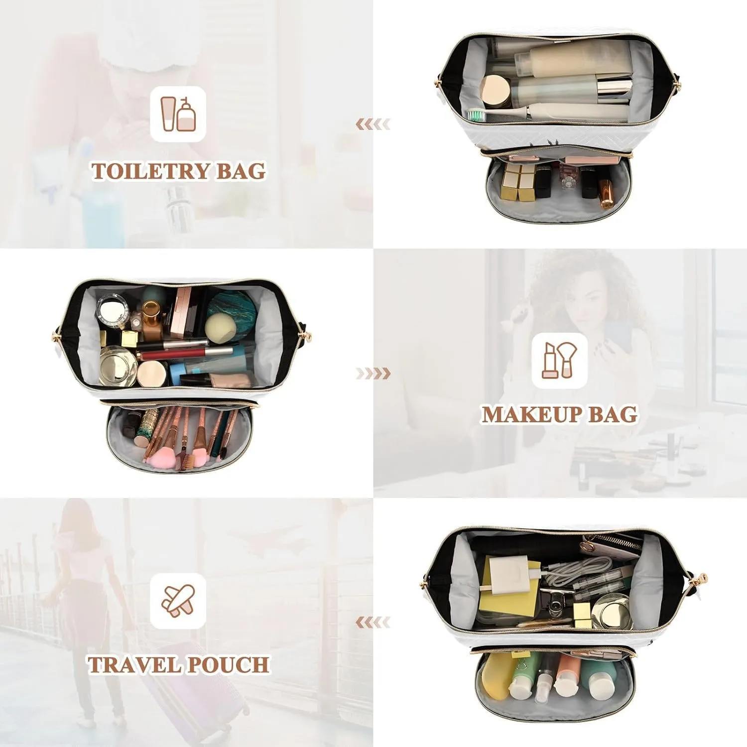 Women Wave Quilt Cosmetic Bag, Zipper Toiletry Storage 10.2x5.9x6.7 in, Pouch Handbag Makeup Case Purse Holder Organizer Print Funny Raccoons With Sunglasses Pose
