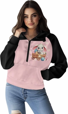 Women's Hoodie, Women's Printed Hoodie, Half Zip Closure, Kangaroo Pocket, S - 2XL.