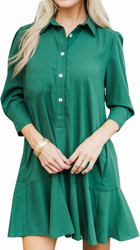 Women's Tunic Mini Shirt Dress Cotton Long Sleeve Ruffle Hem Dress Button Up Shift Chambray Dresses