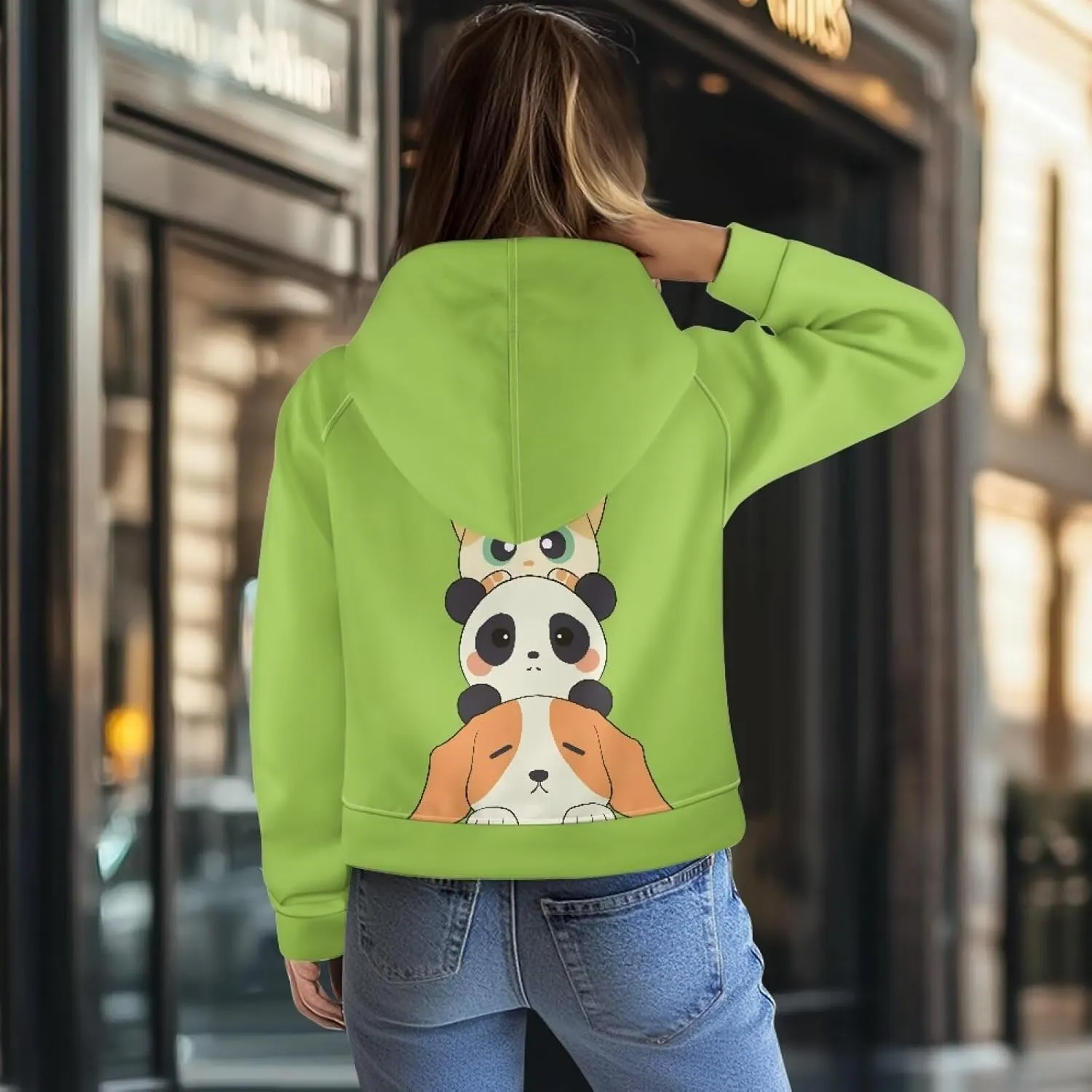 Women's Hoodie, Women's Printed Hoodie, Half Zip Closure, Kangaroo Pocket, S - 2XL.