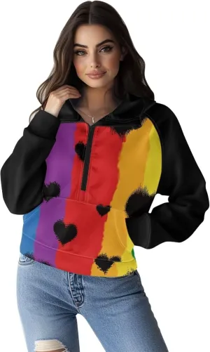 Women's Hoodie, Women's Printed Hoodie, Half Zip Closure, Kangaroo Pocket, S - 2XL.