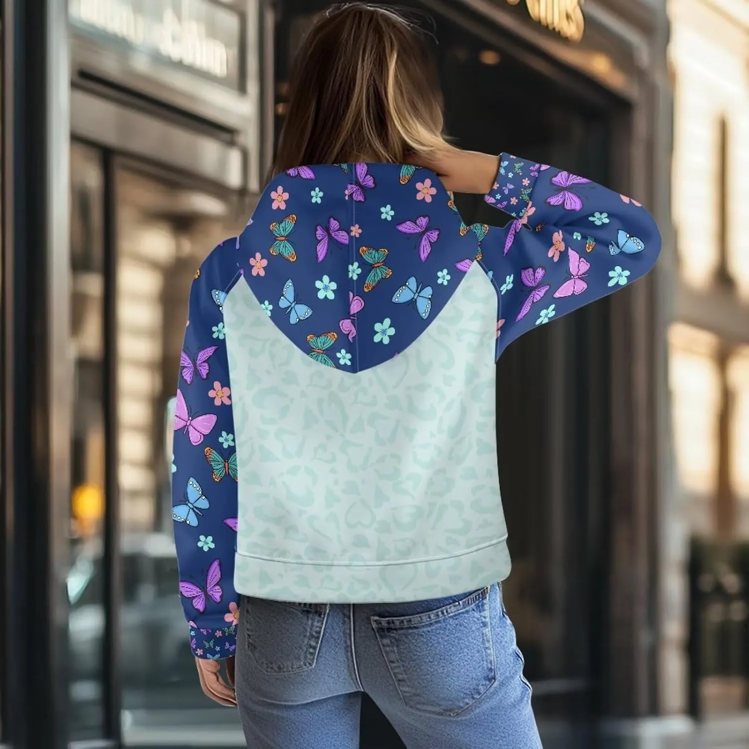 Women's Hoodie, Women's Printed Hoodie, Half Zip Closure, Kangaroo Pocket, S - 2XL.