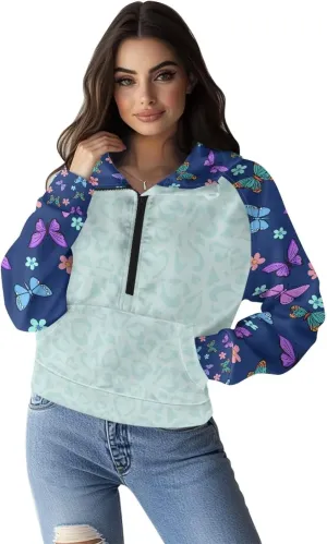Women's Hoodie, Women's Printed Hoodie, Half Zip Closure, Kangaroo Pocket, S - 2XL.