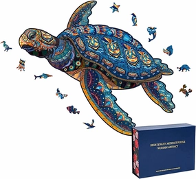 Wood Cut Puzzles, Wooden Jigsaw Puzzles, Animals Shaped Unique Wooden Puzzles for Adults and Kids, Cool Gadgets Magic Liberty Puzzles, Blue sea Turtle Swimming (Small 100 pcs)