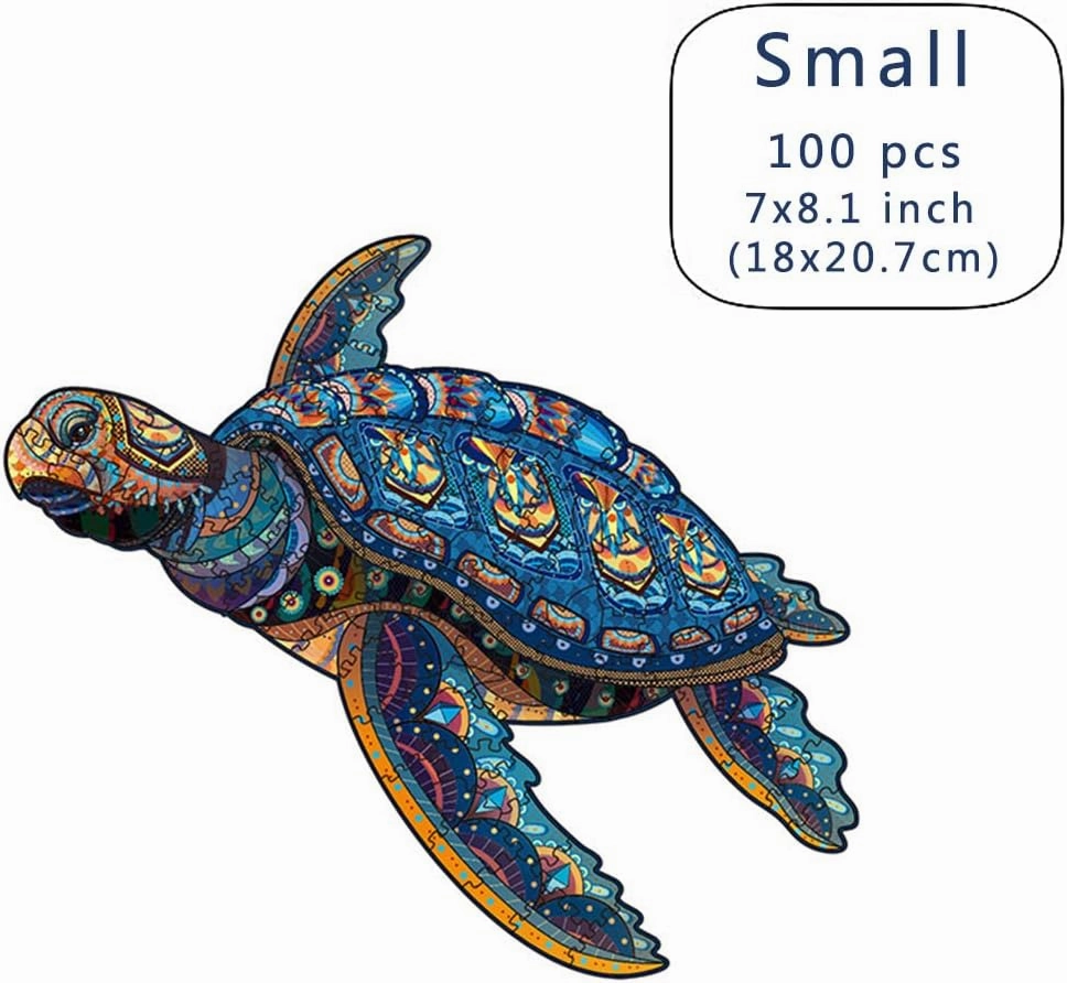 Wood Cut Puzzles, Wooden Jigsaw Puzzles, Animals Shaped Unique Wooden Puzzles for Adults and Kids, Cool Gadgets Magic Liberty Puzzles, Blue sea Turtle Swimming (Small 100 pcs)