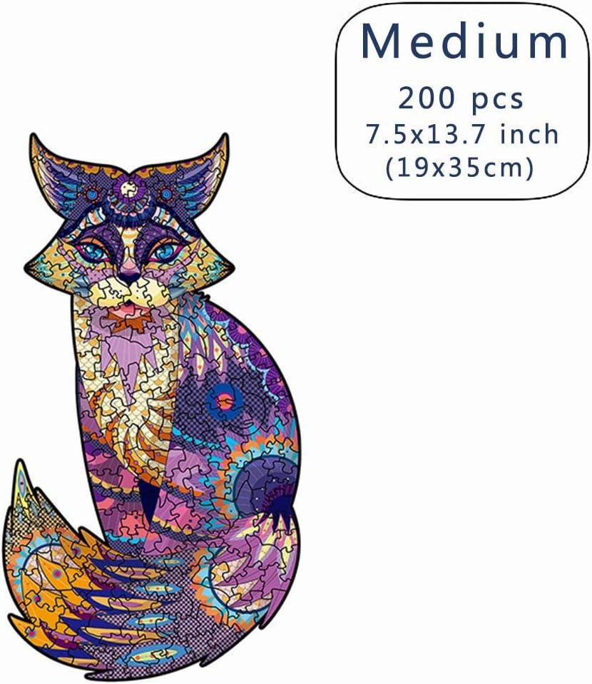 Wood Cut Puzzles, Wooden Jigsaw Puzzles, Animals Shaped Unique Wooden Puzzles for Adults and Kids, Cool Gadgets Magic Liberty Puzzles, Cartoon Purple Fox (Medium 200 pcs)