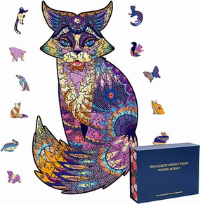 Wood Cut Puzzles, Wooden Jigsaw Puzzles, Animals Shaped Unique Wooden Puzzles for Adults and Kids, Cool Gadgets Magic Liberty Puzzles, Cartoon Purple Fox (Medium 200 pcs)