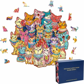 Wood Cut Puzzles, Wooden Jigsaw Puzzles, Animals Shaped Unique Wooden Puzzles for Adults and Kids, Cool Gadgets Magic Liberty Puzzles, Colorful Cute cat Family (Medium 200 pcs)