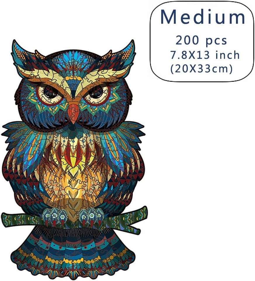 Wood Cut Puzzles, Wooden Jigsaw Puzzles, Animals Shaped Unique Wooden Puzzles for Adults and Kids, Cool Gadgets Magic Liberty Puzzles, Colorful owl (Medium 200 pcs)